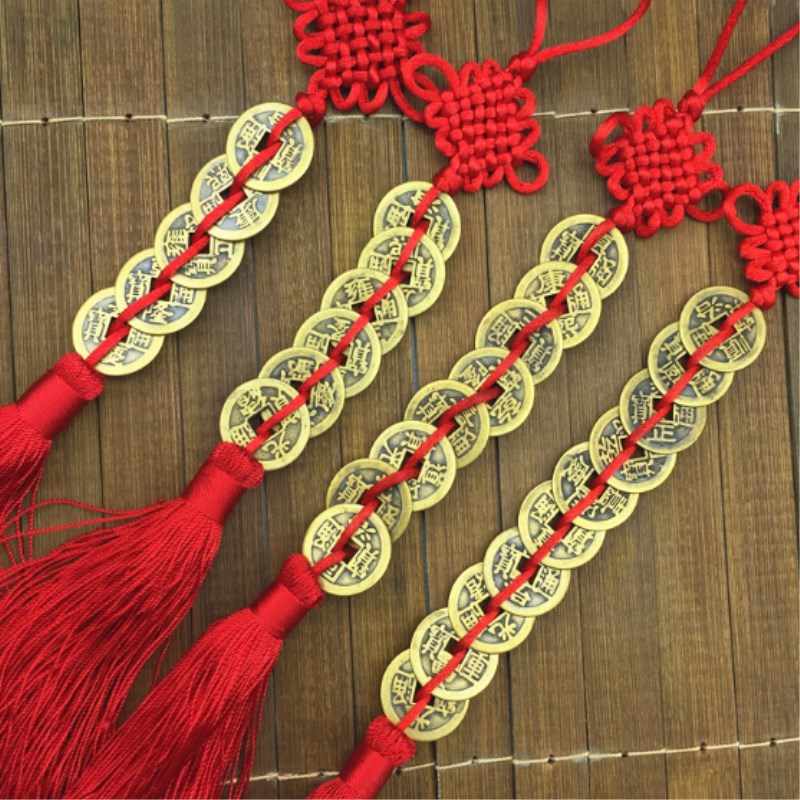 Car Accessories Oman - Feng Shui Coins Hanging Ornament Red