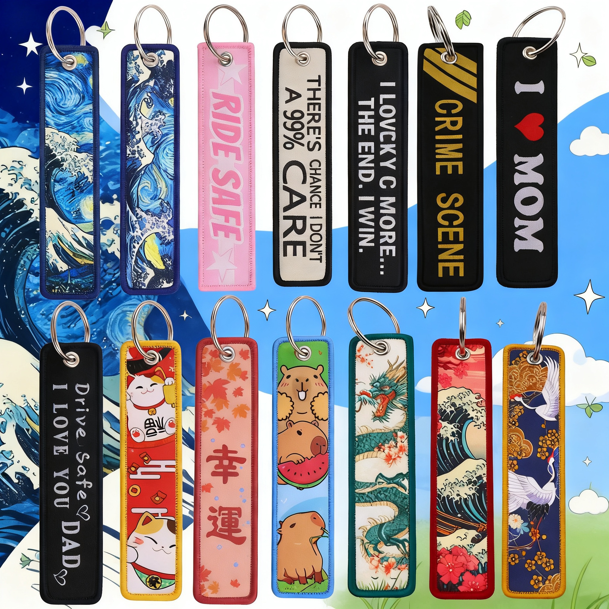 Car Accessories In Japan - Van Gogh Embroidery Key Fobs Koi
