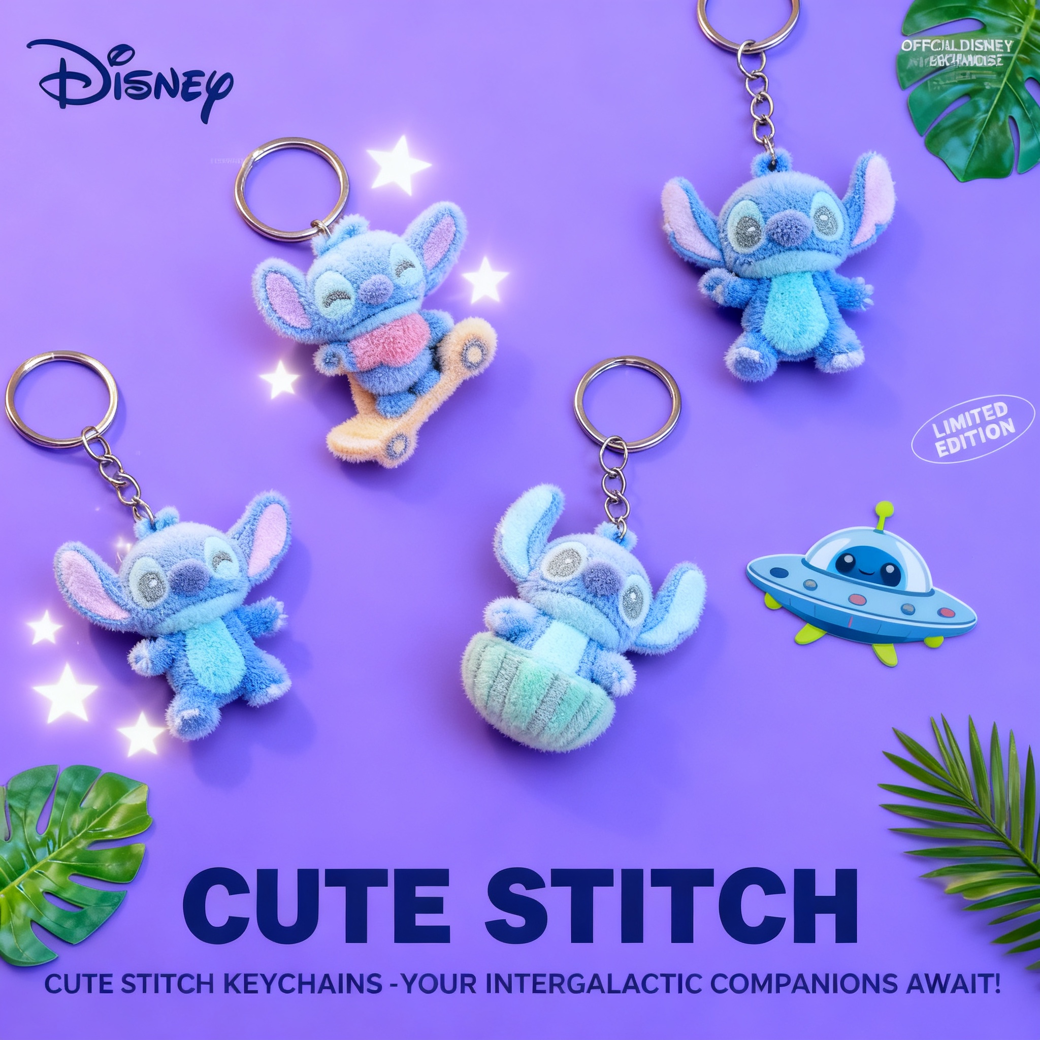 Car Accessories Cute - Disney Cartoon Stitch Plush Flocking Keychain