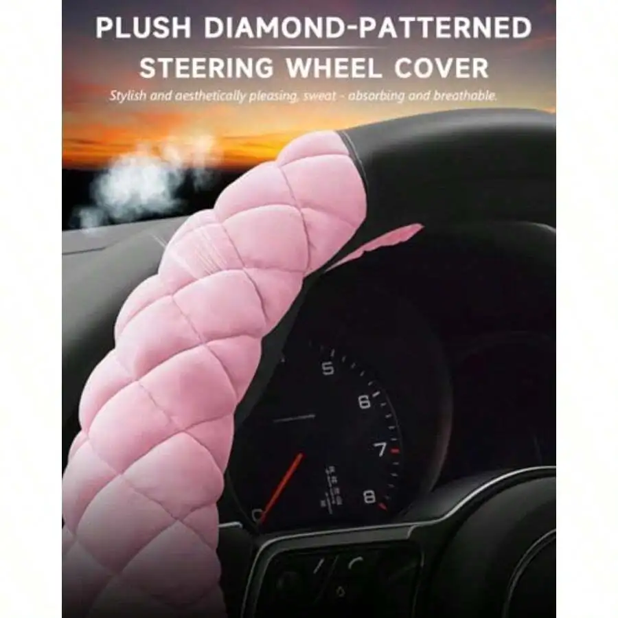 Steering Wheel Cover - Plush Diamond-Patterned Steering Wheel Cover Aesthetic
