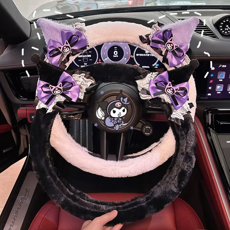 Cute Kuromi Plush Steering Whe – Car Accessories For Winter recenzja i cena