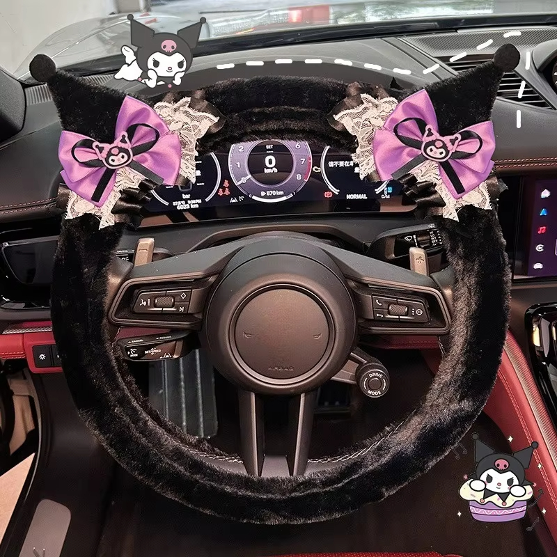 Cute Kuromi Plush Steering Whe – Car Accessories For Winter recenzja i cena
