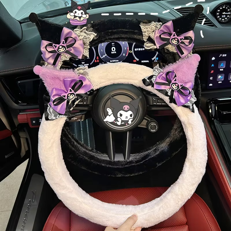 Cute Kuromi Plush Steering Whe – Car Accessories For Winter recenzja i cena