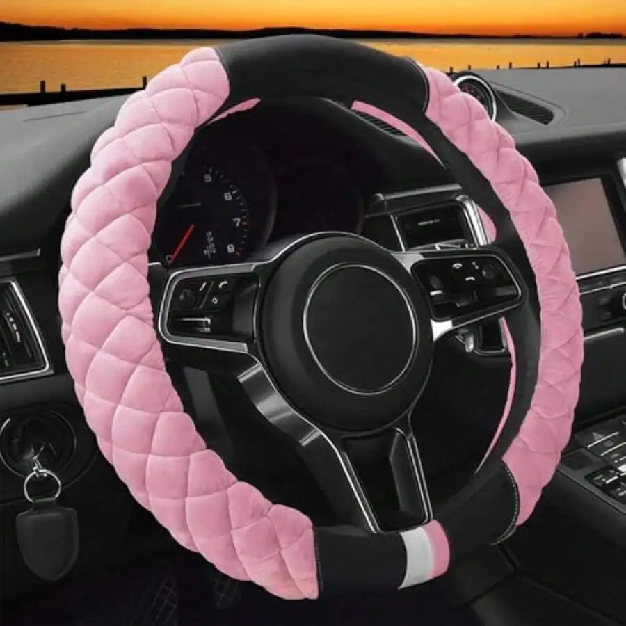 Plush Diamond-Patterned Steeri – Steering Wheel Cover recenzja i cena